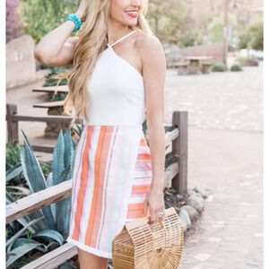 Anthropologie x Hutch Kalyn White Striped Wrap Halter Neck Dress Size 2